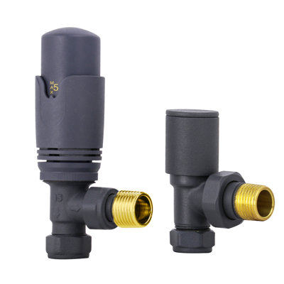Angled Thermostatic Valve And Manual Radiator Valve Heated Towel Rail Anthracite