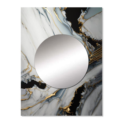 Cuthmore Abstract Geode Gold And White Marble III - Marble Mirror, Modern Unique Wall Mirror, Printed Metal Art
