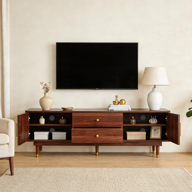 Medieval Modern Style Tv Cabinet, 78.7''entertainment Center, With Drawers And Storage Cabinets For Media Control,for Living Rooms,walnut
