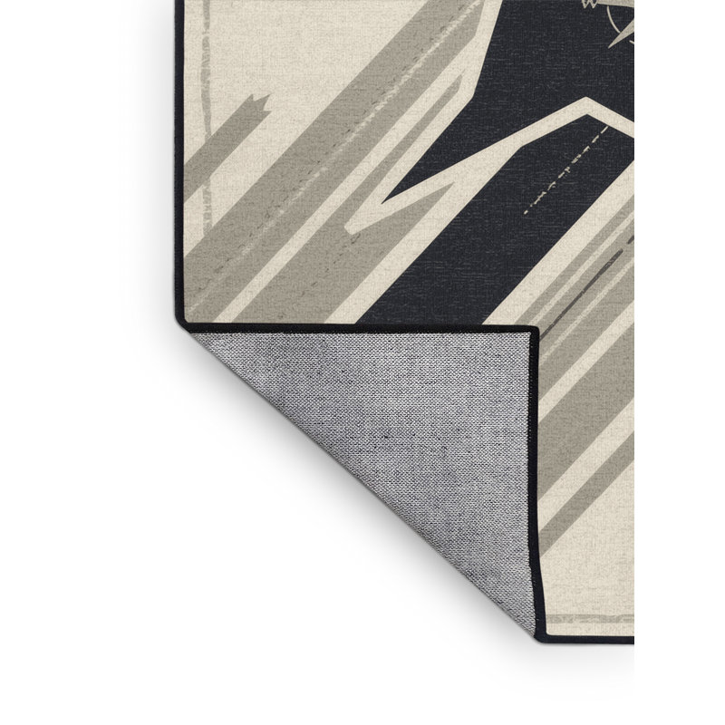 Machine Washable Potts Starfighter Craft Nautical Striped Rug in Beige – Black Binding, 7x10