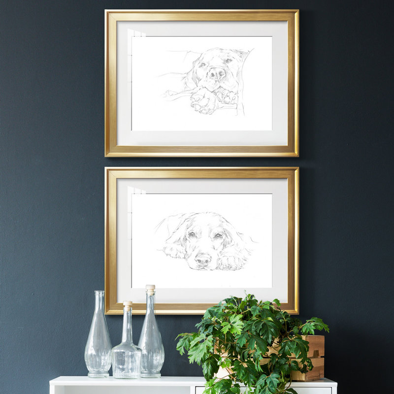Lazy Dog I - ensemble de 2 reproductions de cadres photo, H 24,5 po x l 37 po x P 1 po, Cadre doré