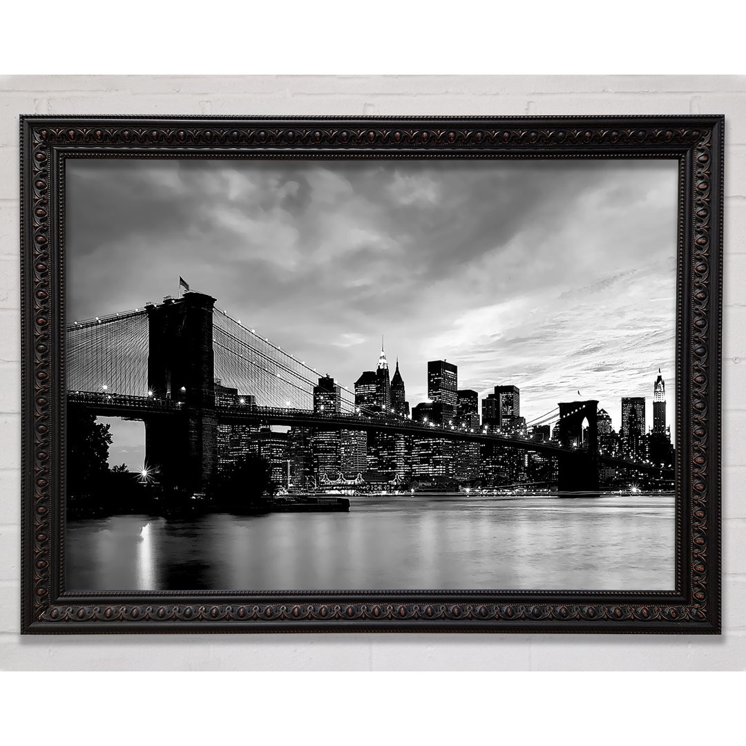 NYC Brooklyn Bridge B N W Bewölkte Nacht - Druck