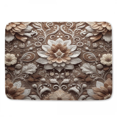 Intricate Floral Relief Bath Mat