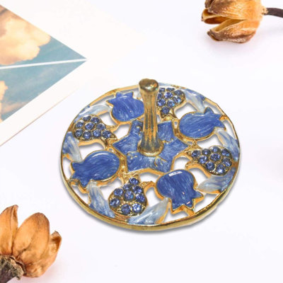 Hanoukka - ensemble de décoration et cadeau pour la maison - Menora émaillée peinte à la main avec motif grenade et 2 dreidels, accents dorés et cristaux de Matashi