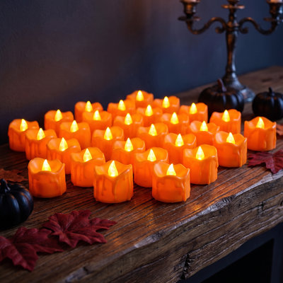 Black Halloween Decor 48 Pcs Dripping Flameless LED Candles, Battery Powered Flickering Tea Lights 1.58"x1.2", 200+ Hours Warm White Fake Votive Electric Candles For Party Holiday Home Decor
