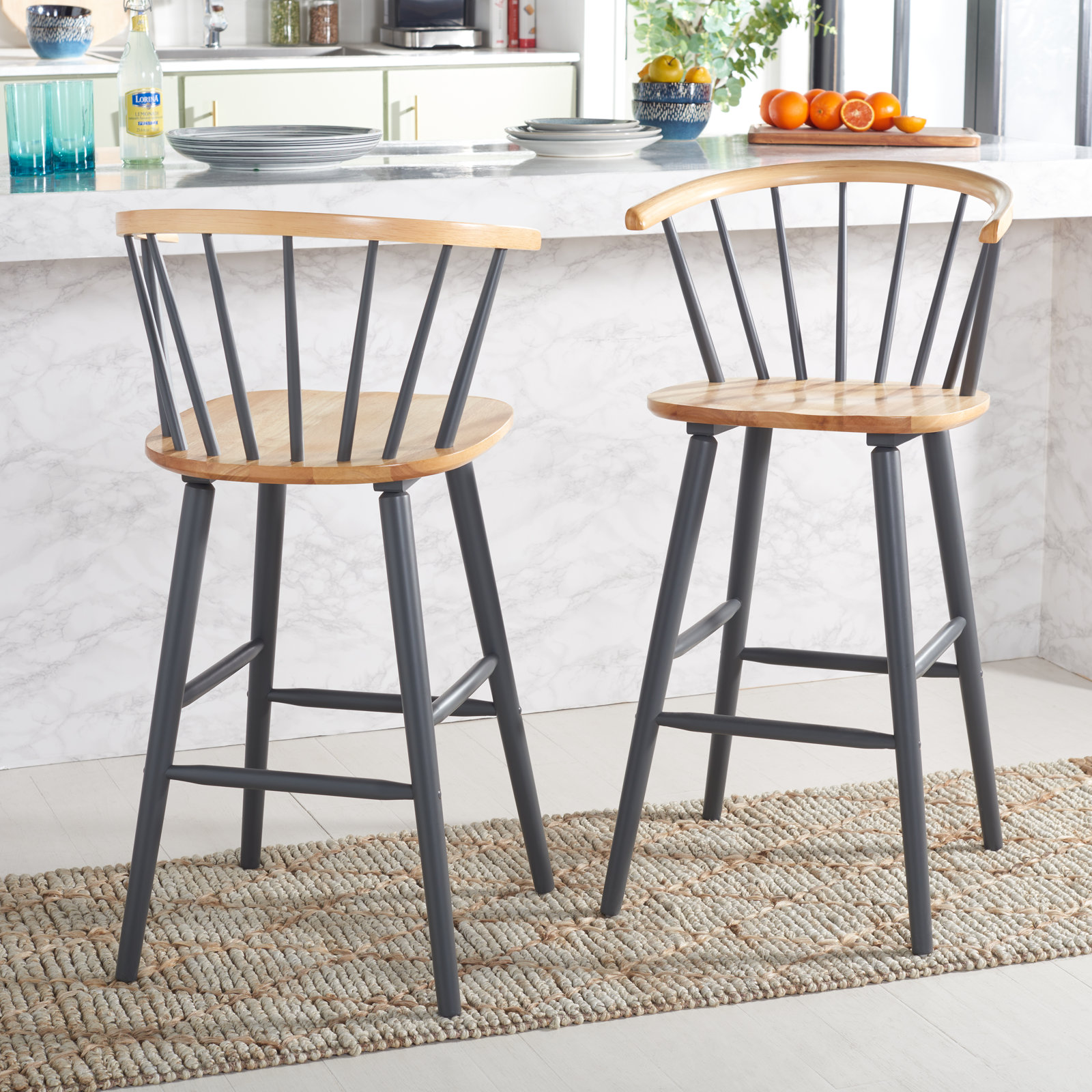 Sheffield Solid Wood Bar & Counter Stool, Natural /Gray, Bar Stool (29" Seat Height)
