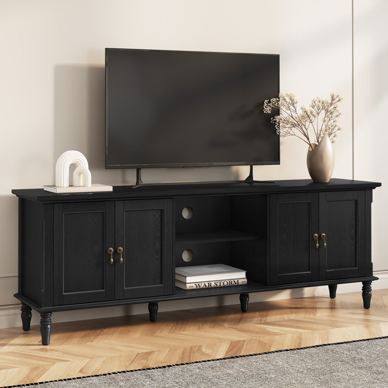 67''Vintage TV Stand for TVs Up to 75” – with Spacious Storage & Solid Wood Grain Finish, Black