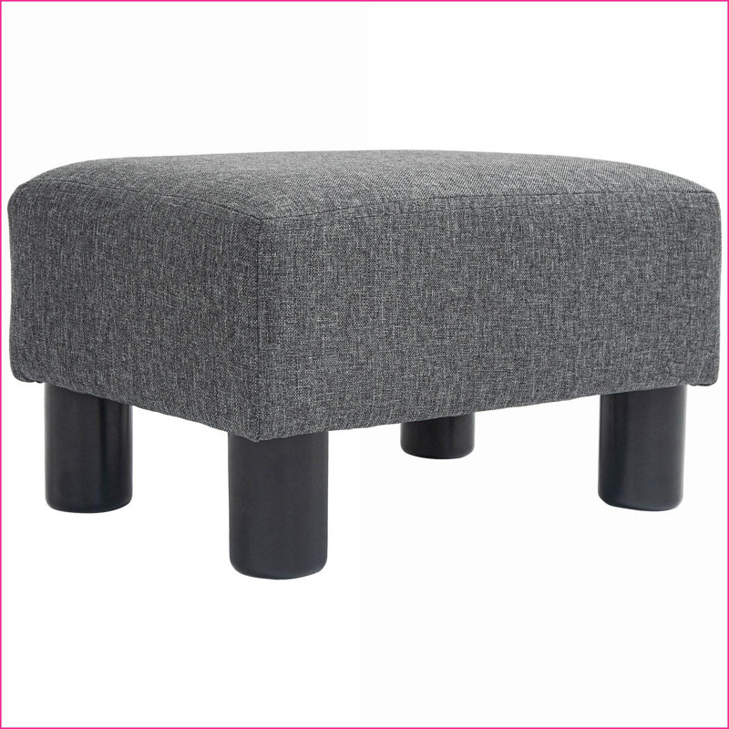 Ottoman Small Cube Foot Rest, Linen Fabric Wood Frame for Living Room, Charcoal Gray | Wood | Black, Gray