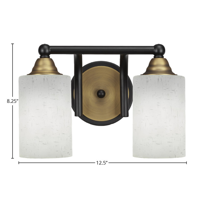 Éclairage pour meuble-lavabo à 2 lumières à intensité variable Michell, Noir mat / laiton, Mousseline blanche
