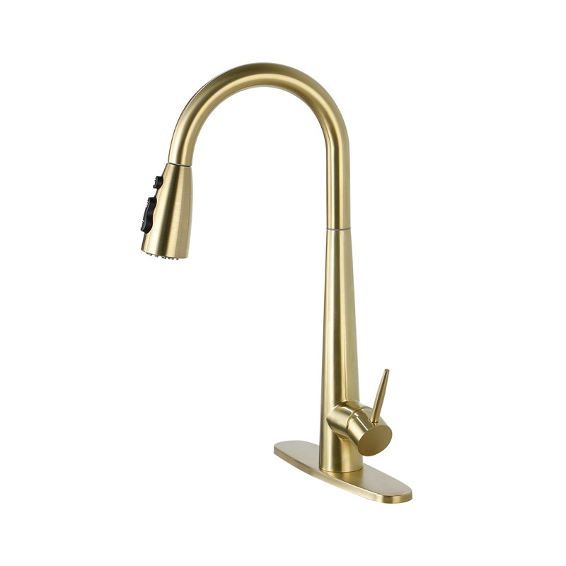 Pull Down Single Handle Kitchen Faucet, Brushed Gold