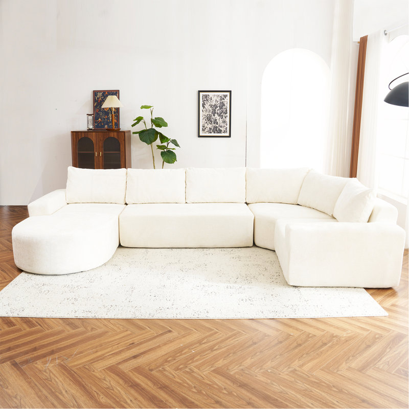 Ensemble de canapés modulaires surdimensionnés de 139 po avec canapé modulaire en nuage et siège profond pour salon, beige