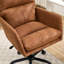 Chaise de bureau en similicuir brun, base noire, réglable en hauteur, convenant à une table de chambre à coucher et à d'autres environnements-590365296