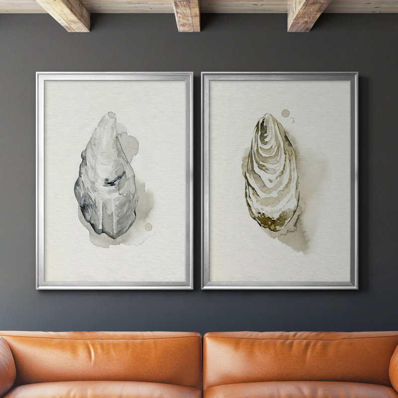 Oysters On The Bay III - Ensemble de 2 reproductions d'art sur toile encadrées, H 30,5 po x l 45 po x P 1,25 po, Argent