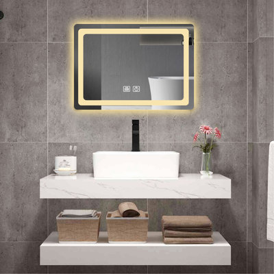 Miroir lumineux de salle de bain - interrupteur antibrouillard, surface lisse, performance durable, revêtement en aluminium, stabilité à long terme