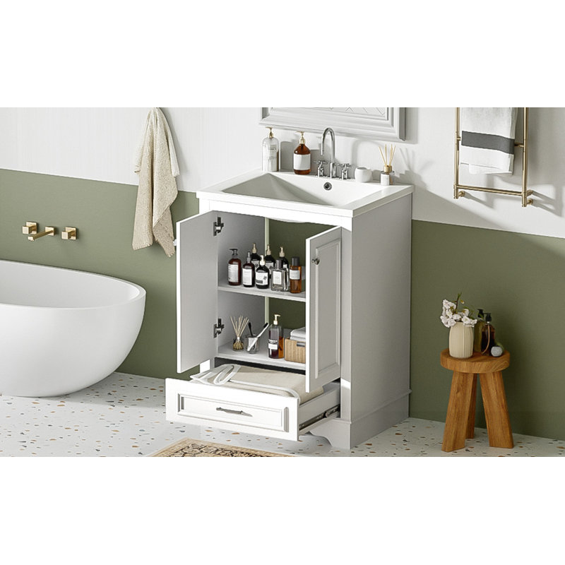 24'' Bathroom Vanity with Ceramic Sink Combo, White
