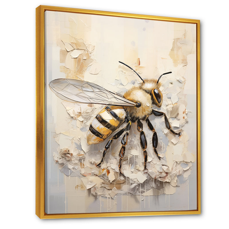 " Minimalism Buzzing Bee I ", Gold Floater Framed, 32" H x 24" W x 1" D