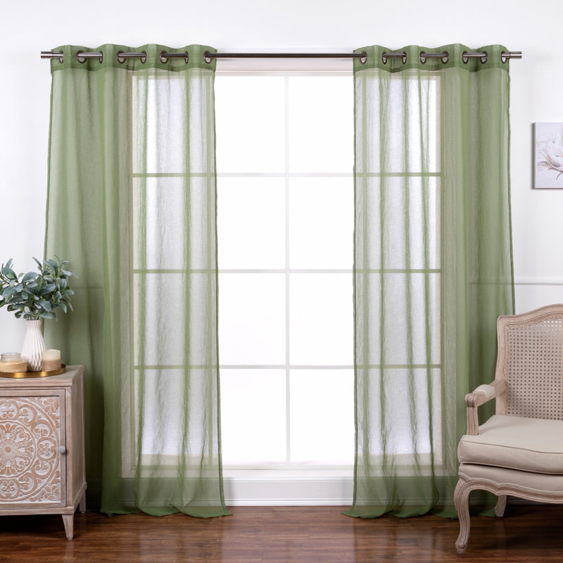 Paire de rideaux transparents avec œillets Amarely, Vert, L 52 po x L 96 po