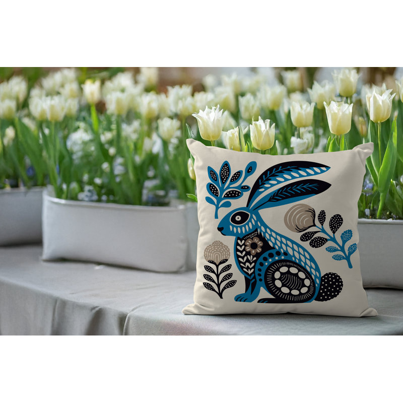 Coussin intérieur / extérieur Timi Rabbit, Carré 15 po, Turquoise