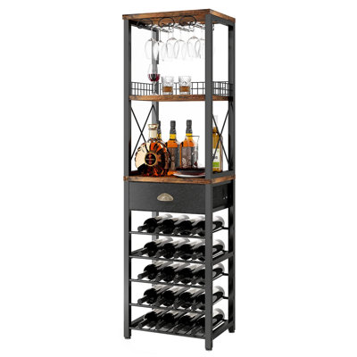 Wine Rack Freestanding Floor, Bar Cabinet For Liquor And Glasses(Vintage)