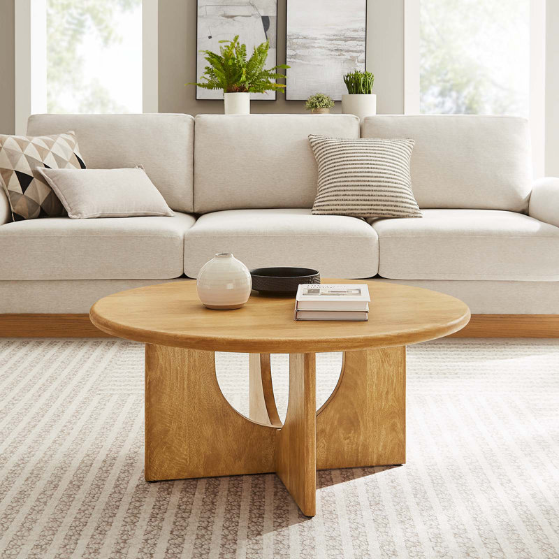 Modway Rivian Round 34" Coffee Table, Oak