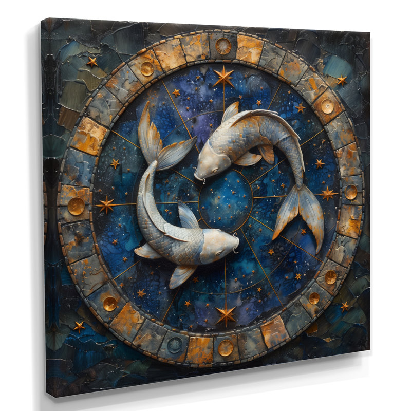 «Blue Pisces Astrology Cosmic Compass I - Astronomie, art mural, Toile tendue, H 16 po x l 16 po