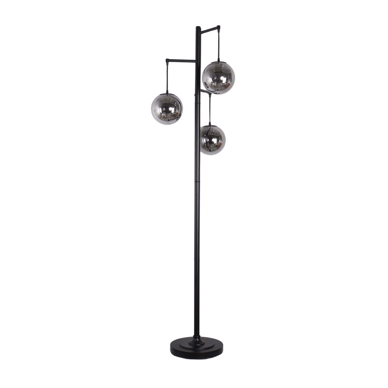 Lampe sur pied Globe en métal Cascade - Chrome poli - Globes en verre fumé