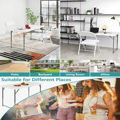 4 Ft Fold-In-Half Adjustable Height Table   Heavy Duty Hdpe Plastic Top, 350 Lbs Capacity, Portable Indoor Outdoor Utility Table With Carry Handle