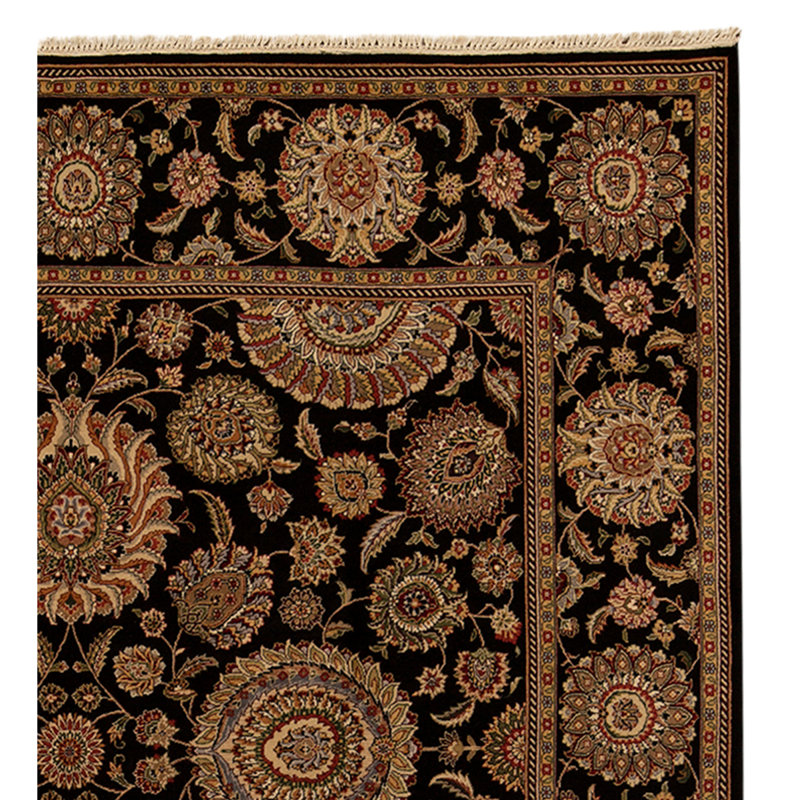 Wool Floral Area Rug in Black/Brown/Beige
