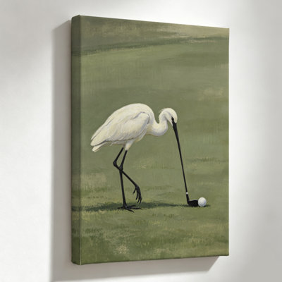 Oiseau blanc avec club de golf près d'une balle, art mural sur toile, reproduction de peinture à l'huile, 24 x 36 pouces, chambre à coucher, salon et décoration intérieure