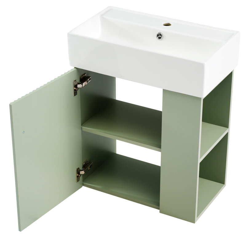 Meuble-lavabo flottant moderne avec lavabo en céramique - parfait pour les petites salles de bain en céramique, porte, armoire de rangement de salle de bain