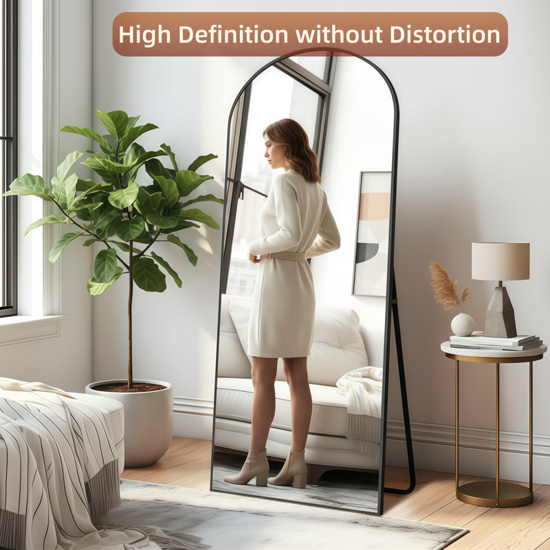  56"x21"Full Length Mirror,Arched Floor Mirrors with Aluminum Alloy Frame,Wall Mountable Tempered Glass Full Body Mirror for Wall Entryway Door Bedroom Bathroom Living Room Black