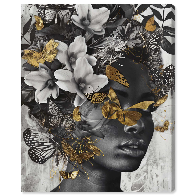 Golden Butterflies Abstract Canvas Wall Art, 20" x 16"