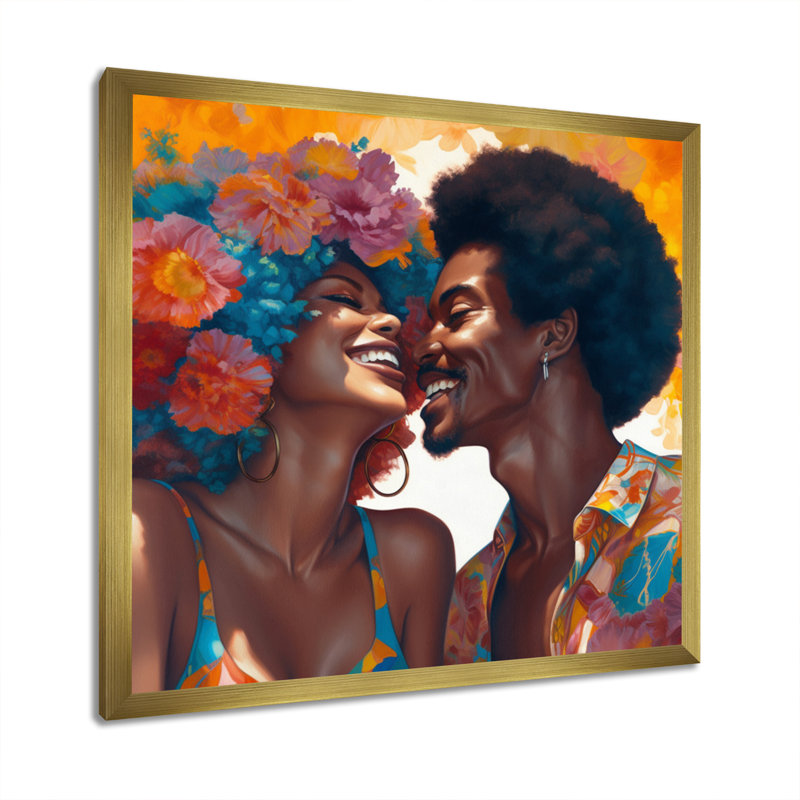 Beautiful Black Couple In Love II - Art mural romantique, H 30 po x l 30 po x P 1 po, Cadre flottant doré