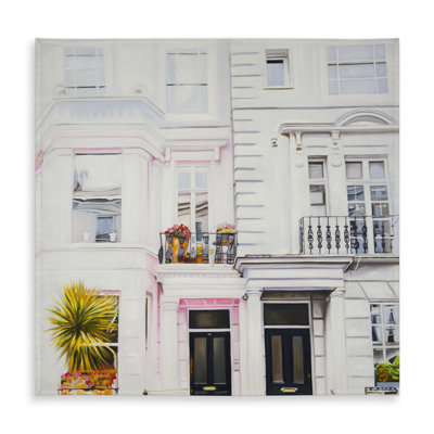 White Hyperrealist Cities Tablecloth - West Coast Houses Decor