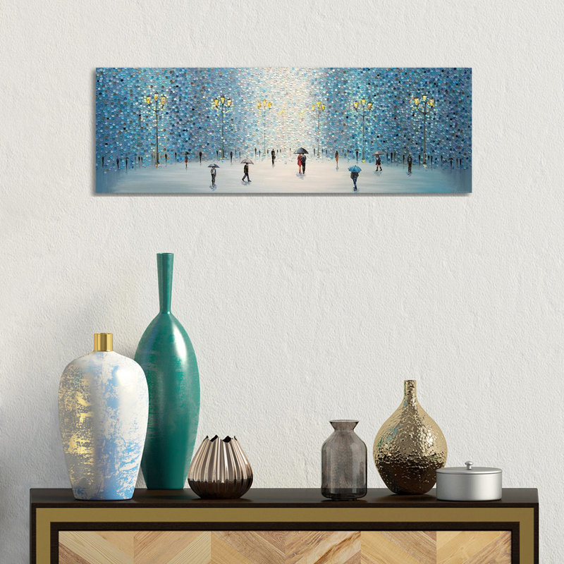Rainy Street Lights- Gallery-Wrapped Canvas Giclée, 12" H x 36" W
