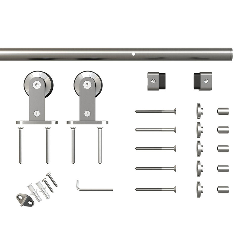 30 In. X 80 In. Light Grey Painted Finished Composite MDF 6 Panel Interiorsliding  Barn Door With Hardware Kit, 30" x 84"