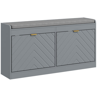Banc à chaussures avec 2 tiroirs rabattables, coussin, 8 paires pour le vestibule