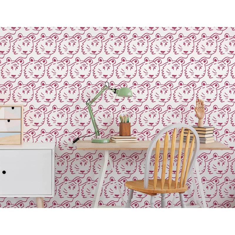 Tigres pour enfants! Carreau de papier peint L 10 pi x l 25 po, Toile de ramie synthétique, Non encollé