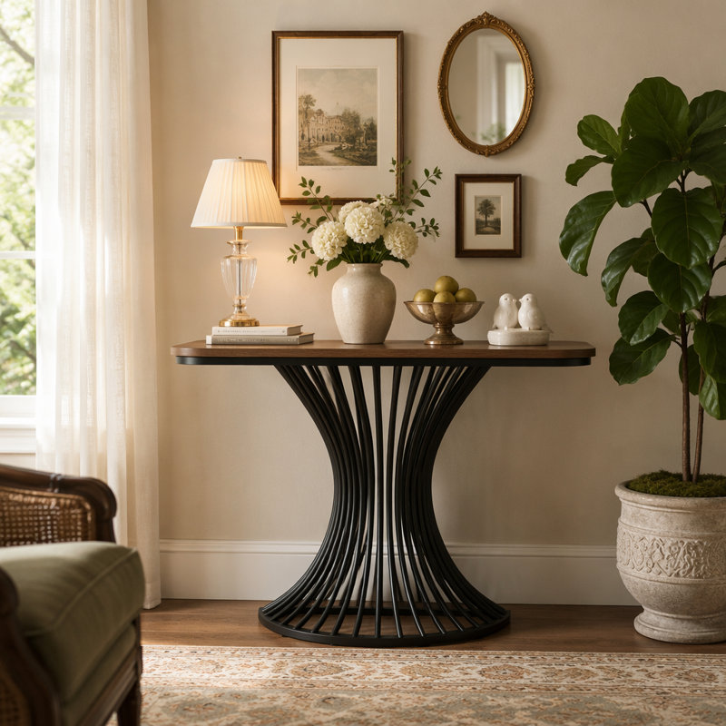 Console de 39 pouces, table d'appoint avec base géométrique en métal