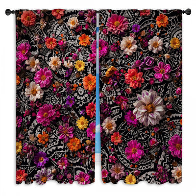 Rideaux de fenêtre à motif cachemire floral coloré et voilage - 2 panneaux