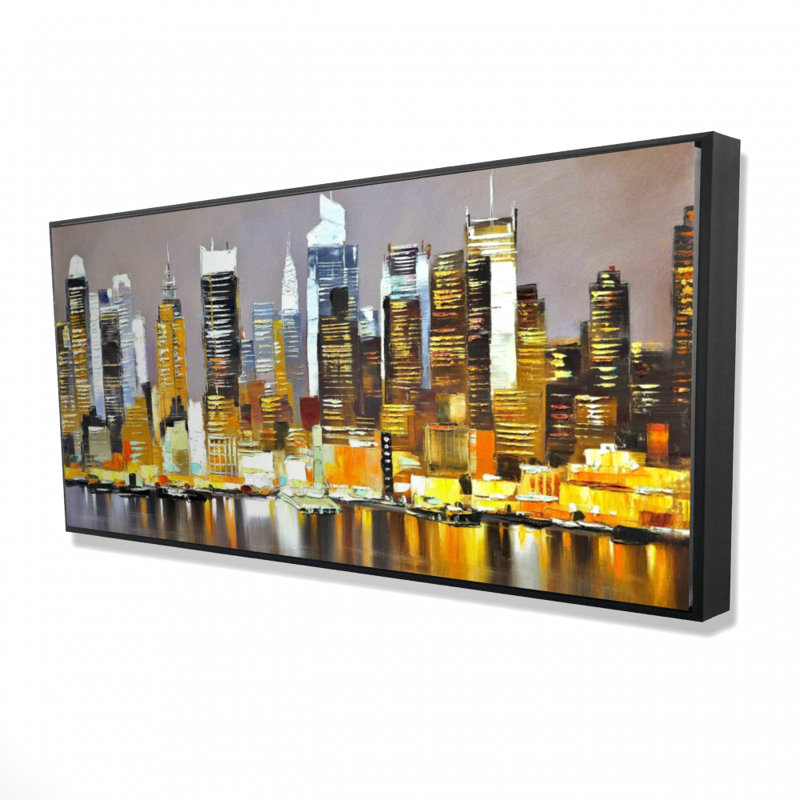 Texturized skyscrapers by night - 24"x48" Framed canvas