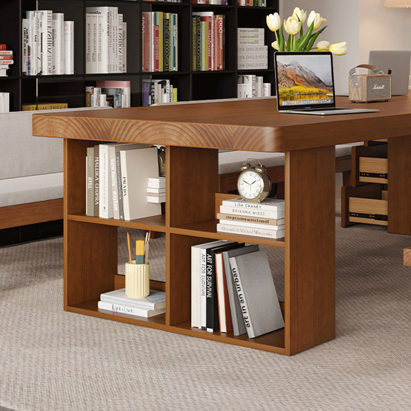 Bureau rectangulaire à 3 tiroirs en bois massif brun noisette, H 29,53 po x l 94,49 po x P 39,37 po