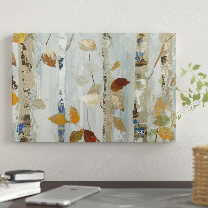 « leaves on bouleau », reproduction d’impression sur toile tendue, H 26 po x l 40 po x P 1,5 po, Toile tendue, Pas de tapis