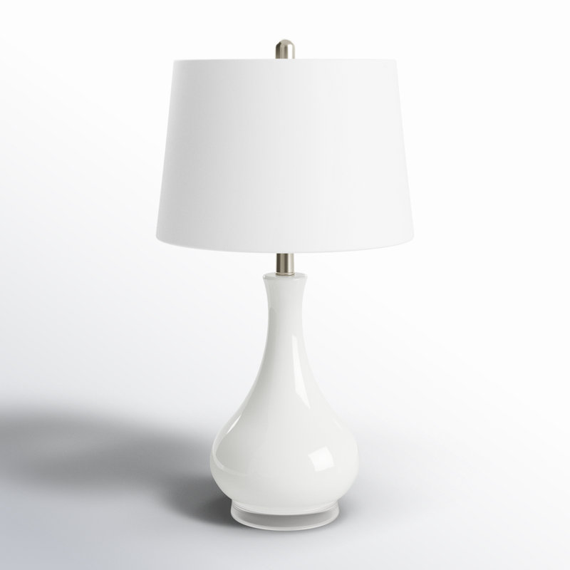 Latshaw 1-Light Ceramic Table Lamp with Fabric Empire Shade, White