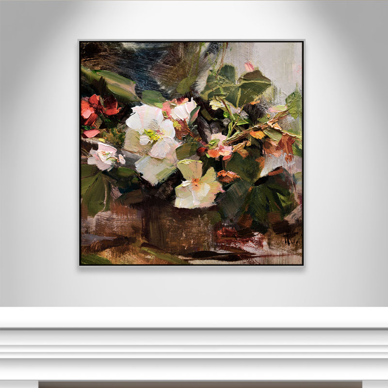 «Begonias Print» par Katie Swatland, Argent, H 41,5 po x l 41,5 po