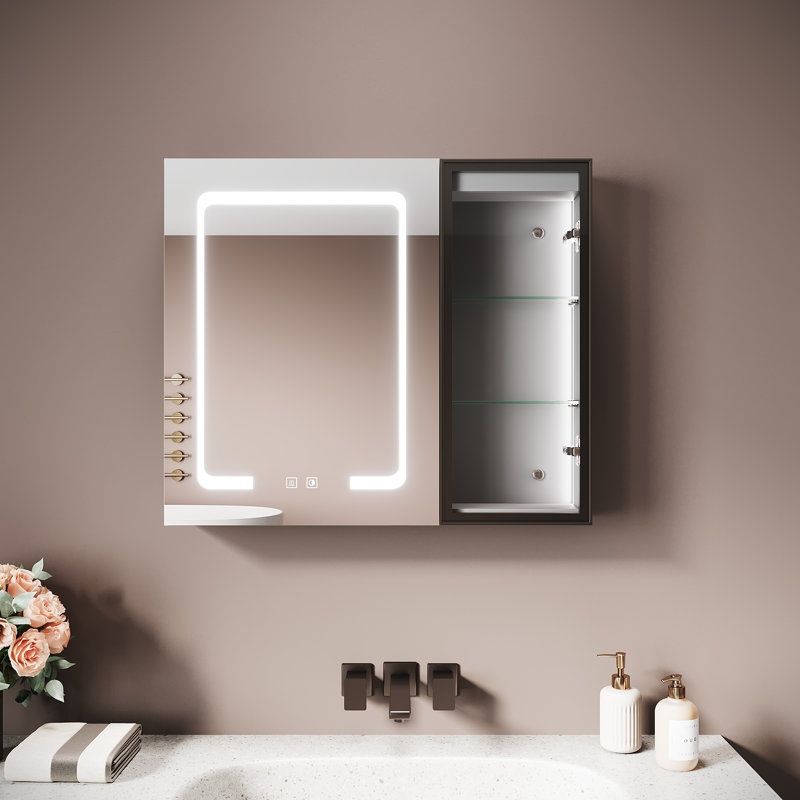 70mm W 60mm H Wall Mounted Optional Framed Medicine Cabinet Mirror 3 Fixed, Grey