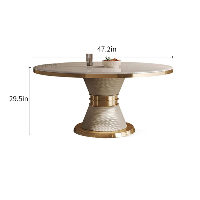 Tables de salle à manger rondes en marbre blanc naturel, H 29,5 po x L 47,2 po x l 47,2 po