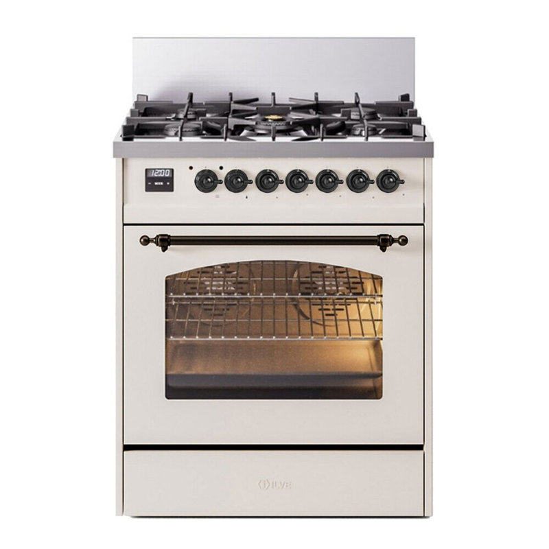 Cuisinière ILVE Nostalgie II Series 30 po à double combustible avec 5 brûleurs scellés (gaz naturel, porte vitrée)