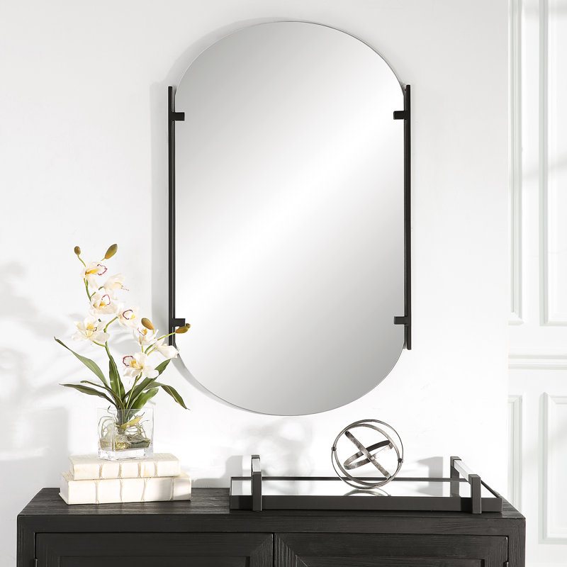 Braian Oval Wall Mirror, Satin Black