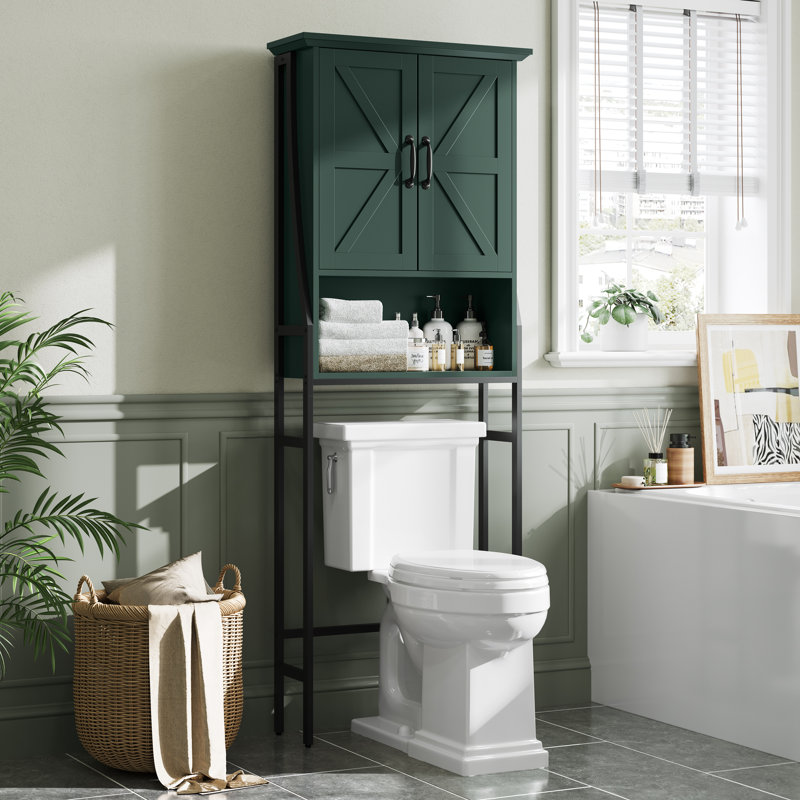 Rangement au-dessus de la toilette en métal et bois H 69 po Trijal, Vert forêt
